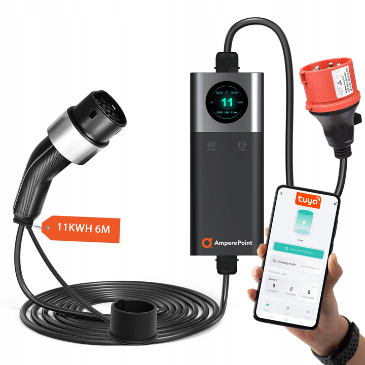 Przenośna ładowarka Q11 (16A, Typ 2, 11kW) aplikacja mobilna