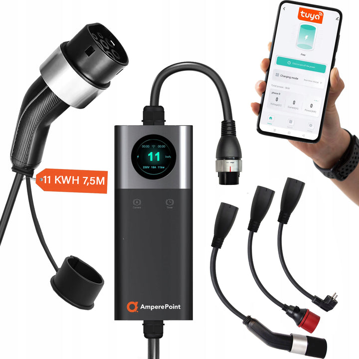 Przenośna ładowarka Q11 PRO (16A, Typ 2, 11kW) + 3x adaptery