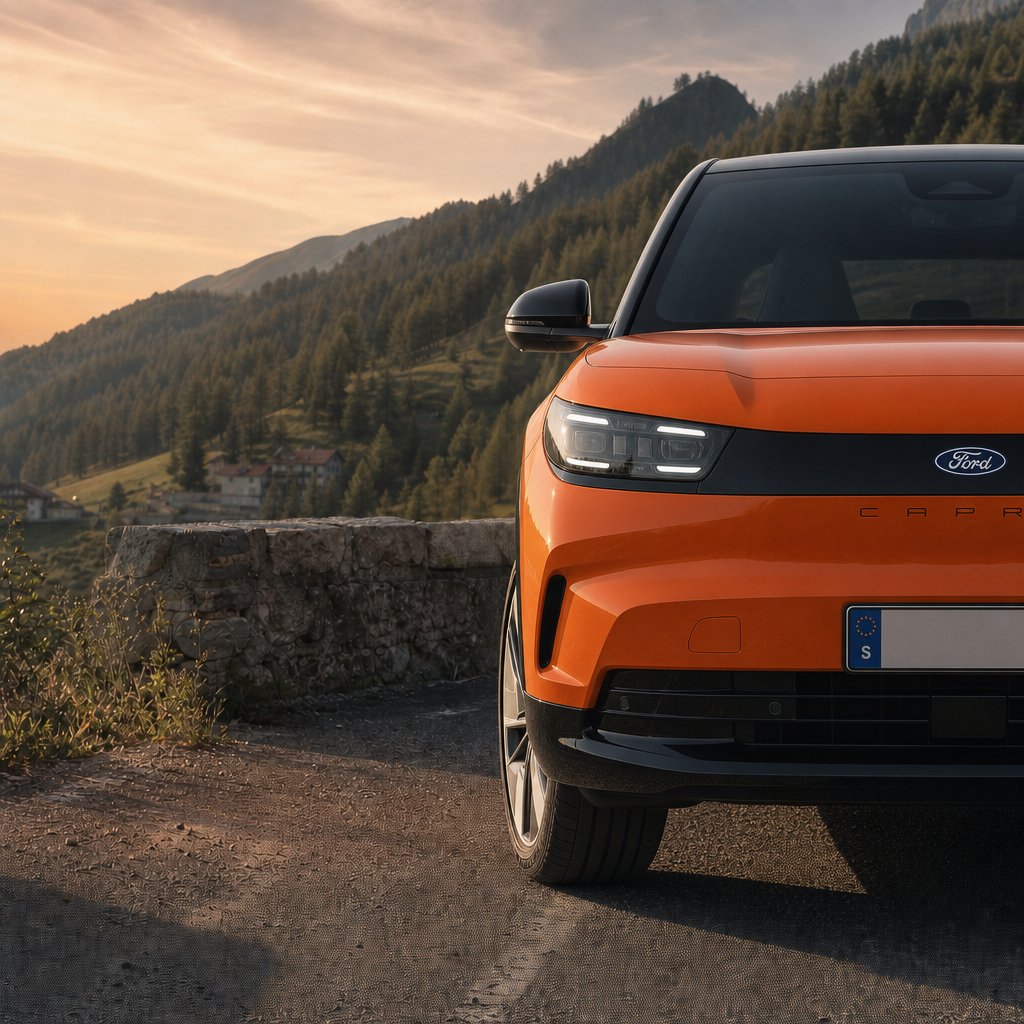 Ford Capri z rozszerzonym zasięgiem, napęd na tylne koła. Wariant RWD z jednym silnikiem i najdłuższym zasięgiem. Klasyczny układ Capri.