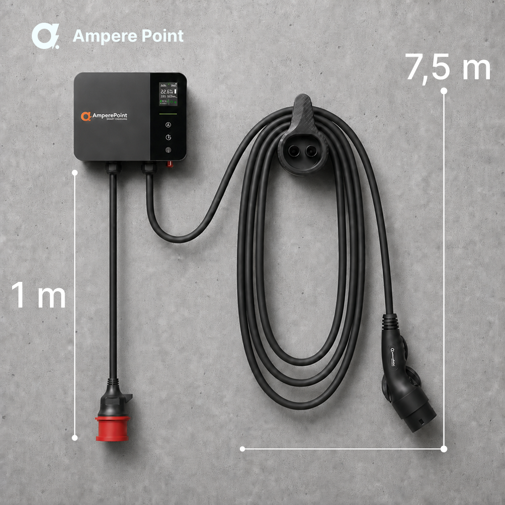 AmperePoint PRIME - przewód do auta 7,5 m i przewód zasilający 1 m
