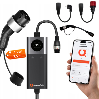 Przenośna ładowarka Q11 PRO (16A, Typ 2, 11kW) + 3x adaptery