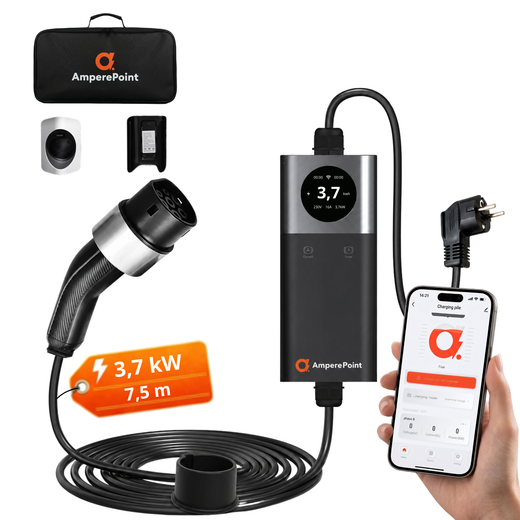 Przenośna ładowarka EV Q37 (16A, Typ 2, 3,7 kW), WiFi, 7,5 m