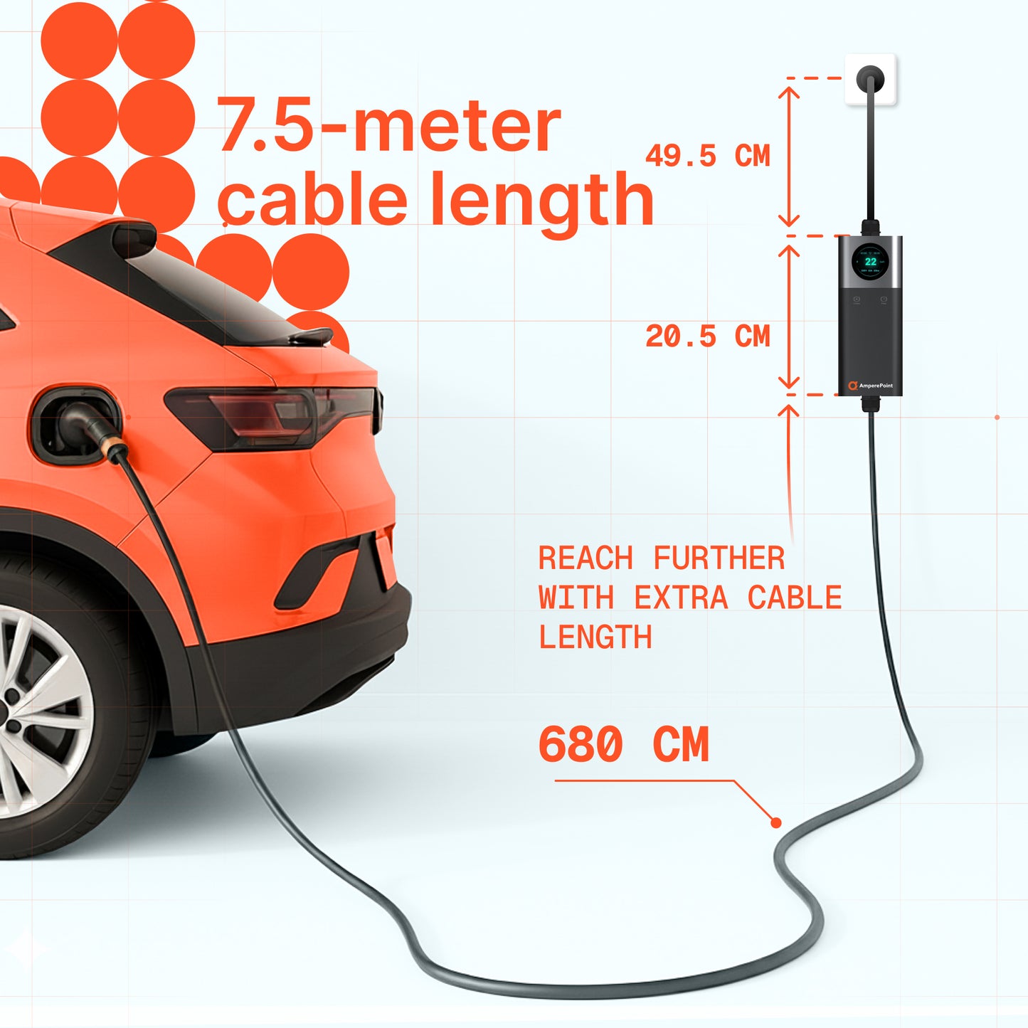 Przenośna ładowarka Q37 (16A, Typ 2, 3,7 kW) WiFi, 7,5 metra