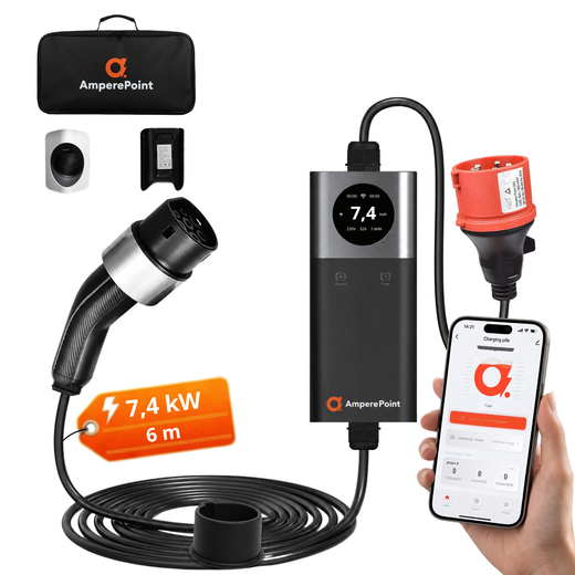 Przenośna ładowarka EV Q74 (32A, Typ 2, 7,4 kW), aplikacja mobilna