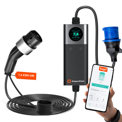 Przenośna ładowarka Q74 (32A, Typ 2, 7,4 kW) aplikacja mobilna